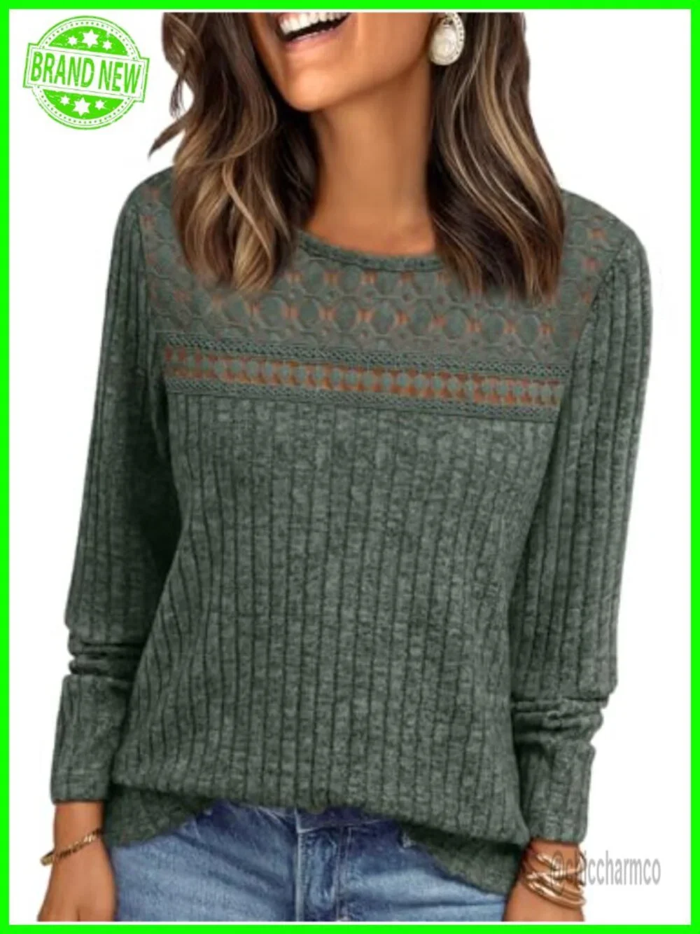 Lace Long Sleeve Sweater Tunic Blouse Lightweight Knit Pullover Fall Top